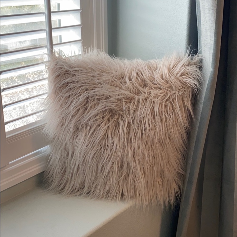Light Pink Fluffy Faux Fur Accent Pillow (UO)